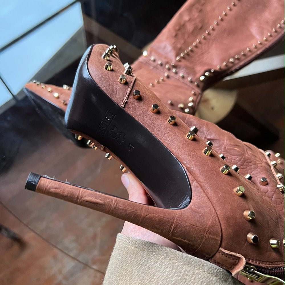 JENNIFER le Thigh High Boots Studden Leather Suede Designer Stilletto Heels - Picture 9 of 9